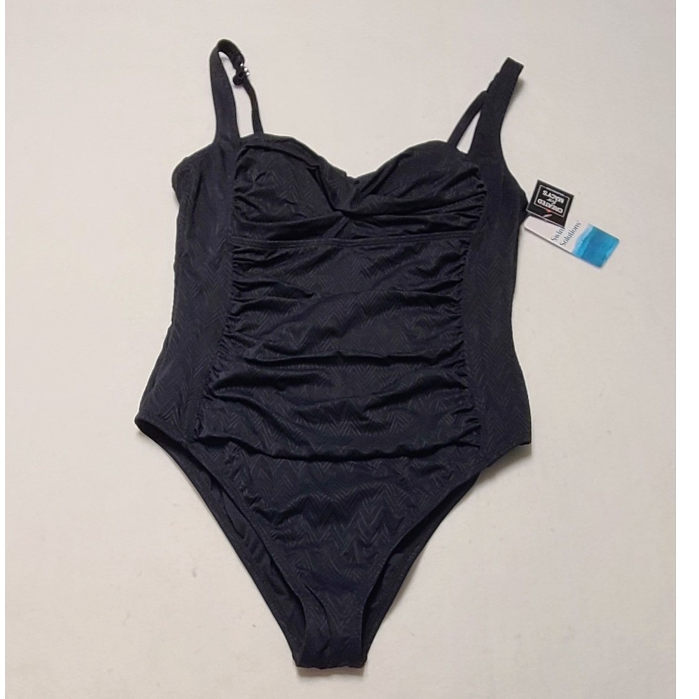 Swim‎ Solutions Women's Black Twist Bra Shirred Mio One Piece Swimsuit 18 NEW